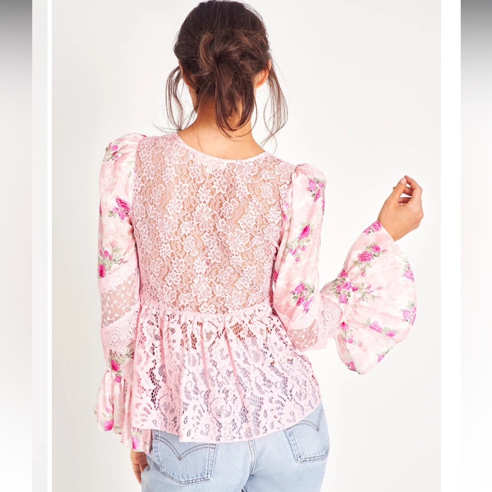 LoveShackFancy Pink Floral Lace Top - Picture 9 of 9